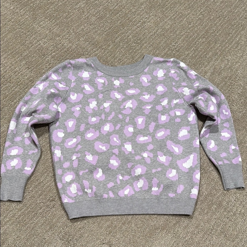 Gray and Purple Leopard Print Sweater